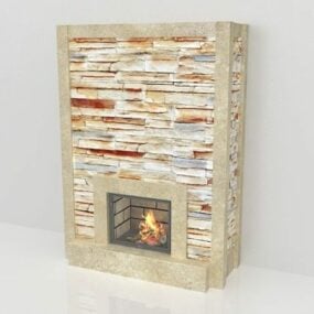 Stacked Stone Wall Fireplace 3d model