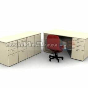 Staff Desk Furniture And Cabinet 3d model