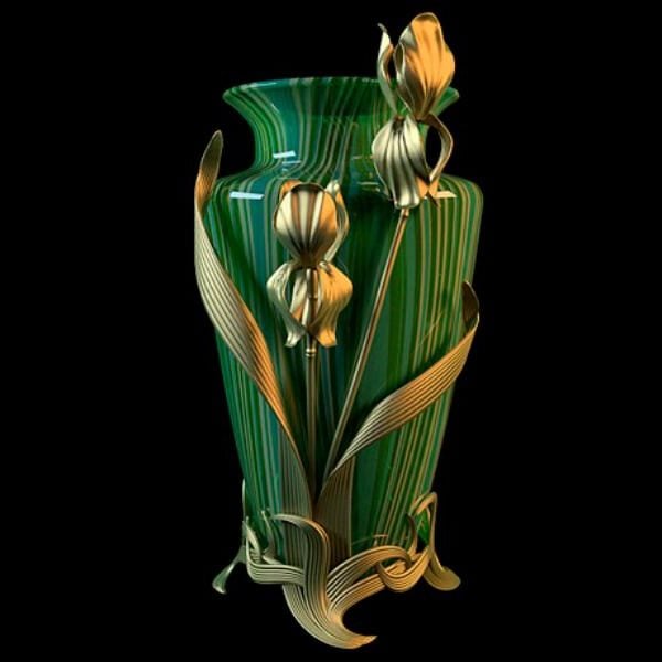 Green Glass Vase With Flower Shapes Decorative