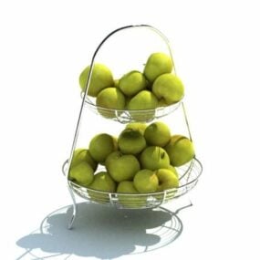 Metalen fruitstandaard op keukenbureau 3D-model