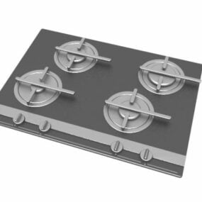 3D-Modell eines Gaskochfelds aus Edelstahl für die Küche
