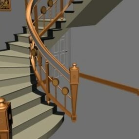 مدل سه بعدی پله های چوبی منحنی در خانه