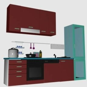کابینت آشپزخانه قرمز استاندارد مدل سه بعدی