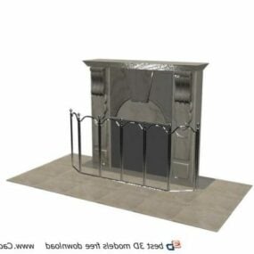 Stone Design Fireplace With Metal Rails 3d model