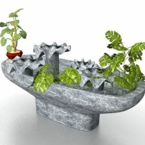 ديكور حوض زرع أخضر بقاعدة حجرية نموذج ثلاثي الأبعاد