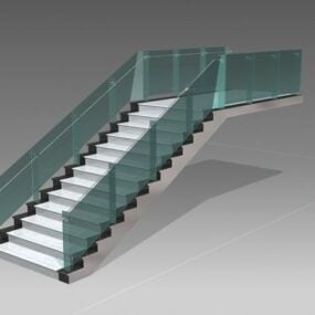 Mô hình 3d lan can cầu thang kính đá