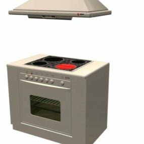 3д модель кухонной плиты-духовки с вытяжкой