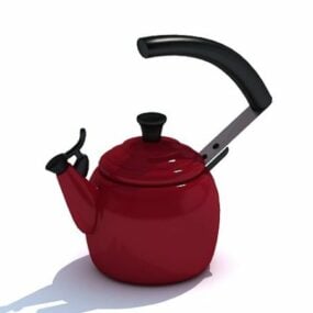 Classic Kettle On Wooden Plate 3d model