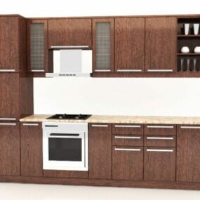 Modelo 3D de design de cozinha de linha reta para casa