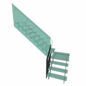 Home Interior Straight Glass Stairs 3d model