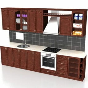 Пряма дерев'яна кухонна шафа 3d модель