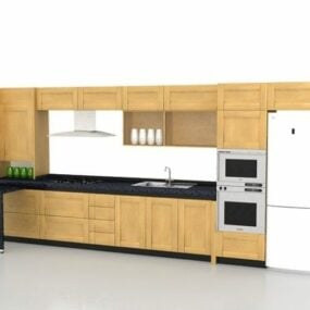 Straight Wooden Kitchen Design 3d model