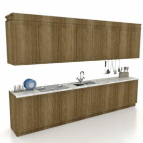 Straight Line Wooden Kitchen Cabinets 3d model