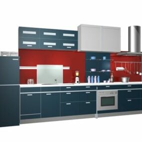 Lige linje blå køkken 3d model