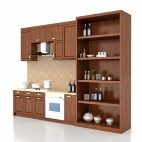 Straight Module Wooden Kitchen 3d model