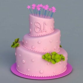 Pinkki syntymäpäiväkakku 3D-malli