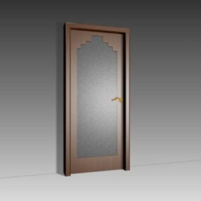 דלת זכוכית מחוסמת מסגרת עץ דגם תלת מימד