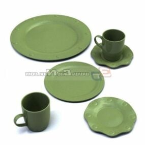 Terracotta Cups Saucers Plate 3d model