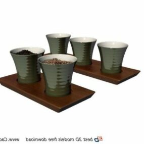 3д модель терракотовых чашек и деревянного подноса