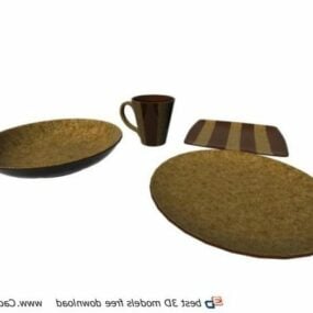 Terracotta Plates Cups Dinnerware Set 3d model