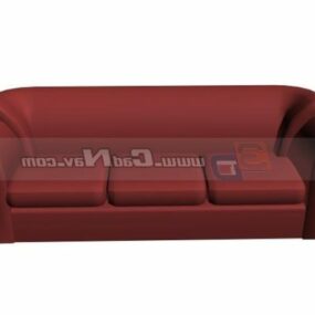 Red Leather Three Seats Sofa 3d model