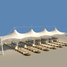 Outdoor Area With Tensile Canopies 3d model