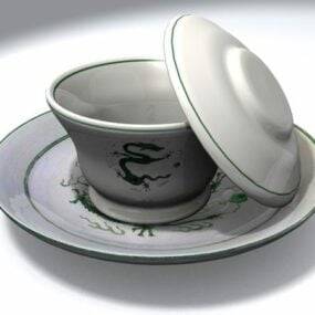 Posliini perinteinen kiinalainen teekuppi 3d-malli
