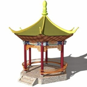 Antik Çin Bahçesi Yuvarlak Köşk 3D model