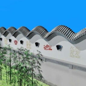 Geleneksel Çin Bahçe Duvarı Dekorasyonu 3D model