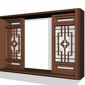 Fenêtre de style chinois traditionnel en bois modèle 3D