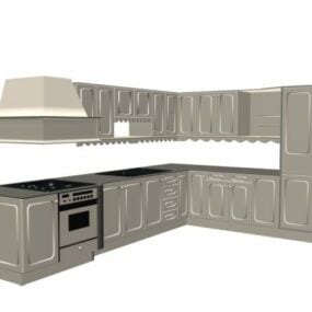 Traditional Style L Shape Kitchen 3d model