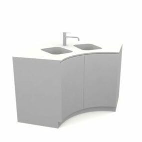 Two Bowl Curved Corner Kitchen Sink 3d model