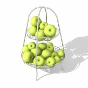 Modelo 3d de cesta de frutas de metal de duas camadas
