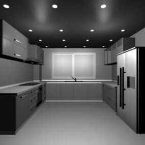 Mô hình 3d thiết kế ý tưởng nhà bếp U