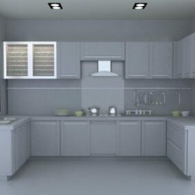 نموذج تصميم تخطيط المطبخ على شكل U ثلاثي الأبعاد