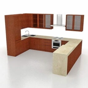 U-подібна 3d модель дизайну кухні квартири