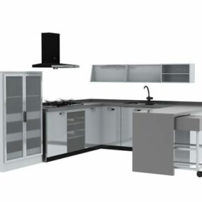 U Shape Kitchen Furniture Layout 3d model