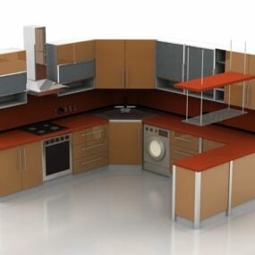 U Shape Kitchen Design With Counter 3d model