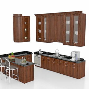 3д модель кухонного шкафа U-образной формы с креслами