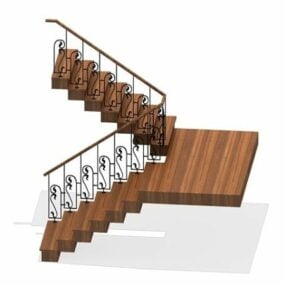 Wooden U Staircase Design 3d model