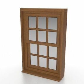 Modelo 3d de janelas com moldura de madeira deslizante vertical