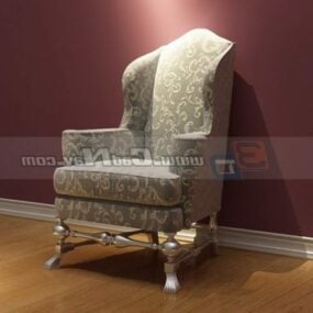 Vintage French Furniture Fabric Sofa Chair 3d model