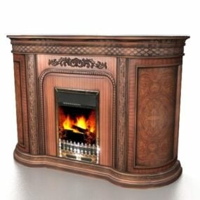 Vintage Wooden Brick Fireplace 3d model