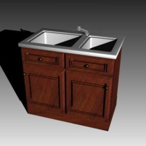 3д модель винтажного деревянного кухонного шкафа под раковину
