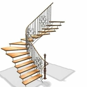3д модель домашней открытой лестницы в винтажном стиле
