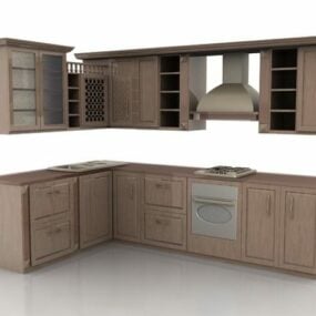 Modelo 3D de design de cozinha doméstica de madeira vintage