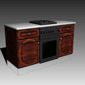 Mueble de estufa vintage de madera modelo 3d