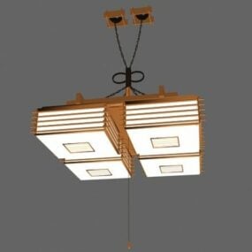 Modelo 3D de iluminação pendente de madeira quadrada antiga vintage