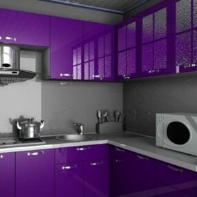 バイオレットカラーのキッチンデザイン3Dモデル