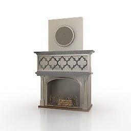 Elegante chimenea de piedra con fuego modelo 3d